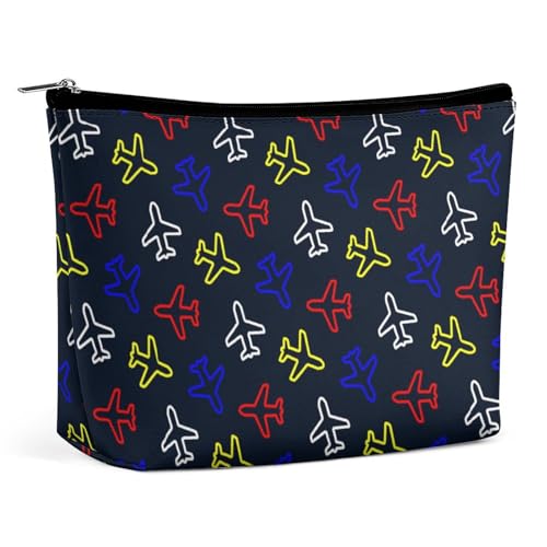 Trapezförmige Make-up-Tasche für Damen, Kosmetiktasche, bunt, Flugzeuge, Reise-Make-up-Organizer mit Reißverschluss, Stil:, Einheitsgröße von QTAVETEND