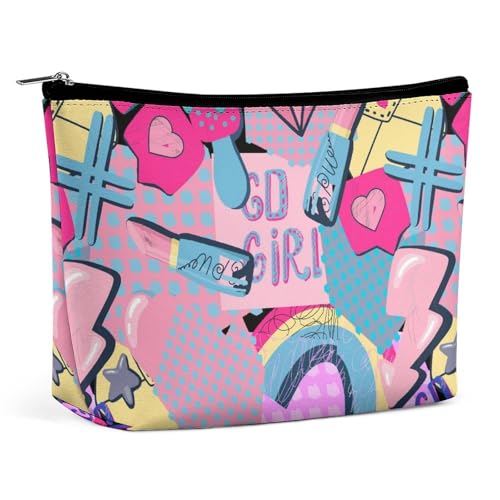 Trapezförmige Make-up-Tasche für Damen, Kosmetiktasche, bunt, Graffiti, urbaner Lifestyle, Reisen, Make-up-Organizer mit Reißverschluss, Stil:, Einheitsgröße Trapezförmige Make-up-Tasche für Damen, Kosmetiktasche, bunt, Graffiti, urbaner Lifestyle, Reisen, Make-up-Organizer mit Reißverschluss, Stil:, Einheitsgröße von QTAVETEND