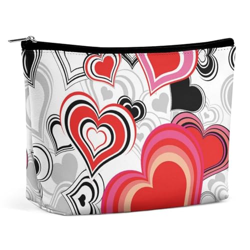 Trapezförmige Make-up-Tasche für Damen, Kosmetiktasche, bunte Herzen, Reise-Make-up-Organizer mit Reißverschluss, Stil:, Einheitsgröße von QTAVETEND