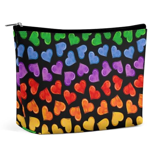 Trapezförmige Make-up-Tasche für Damen, Kosmetiktasche, bunte Herzen von LGBT Pride, Symbole, Reise-Make-up-Organizer mit Reißverschluss, Stil:, Einheitsgröße Trapezförmige Make-up-Tasche für Damen, Kosmetiktasche, bunte Herzen von LGBT Pride, Symbole, Reise-Make-up-Organizer mit Reißverschluss, Stil:, Einheitsgröße von QTAVETEND