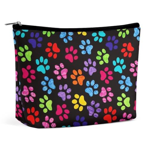 Trapezförmige Make-up-Tasche für Damen, Kosmetiktasche, bunte Pfotenabdrücke, Reise-Make-up-Organizer mit Reißverschluss, Stil:, Einheitsgröße von QTAVETEND