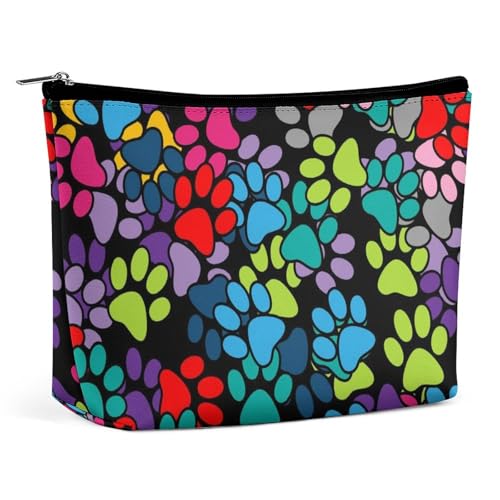 Trapezförmige Make-up-Tasche für Damen, Kosmetiktasche, buntes Pfotenabdruck, Reise-Make-up-Organizer mit Reißverschluss, Stil:, Einheitsgröße Trapezförmige Make-up-Tasche für Damen, Kosmetiktasche, buntes Pfotenabdruck, Reise-Make-up-Organizer mit Reißverschluss, Stil:, Einheitsgröße von QTAVETEND