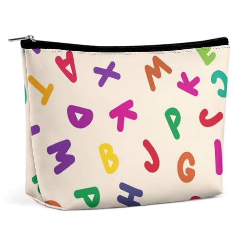 Trapezförmige Make-up-Tasche für Damen, Kosmetiktasche, farbige Cartoon-Buchstaben, Reise-Make-up-Organizer mit Reißverschluss, Stil:, Einheitsgröße Trapezförmige Make-up-Tasche für Damen, Kosmetiktasche, farbige Cartoon-Buchstaben, Reise-Make-up-Organizer mit Reißverschluss, Stil:, Einheitsgröße von QTAVETEND