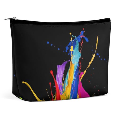 Trapezförmige Make-up-Tasche für Damen, Kosmetiktasche, farbige Spritzer, Reise-Make-up-Organizer mit Reißverschluss, Stil:, Einheitsgröße Trapezförmige Make-up-Tasche für Damen, Kosmetiktasche, farbige Spritzer, Reise-Make-up-Organizer mit Reißverschluss, Stil:, Einheitsgröße von QTAVETEND