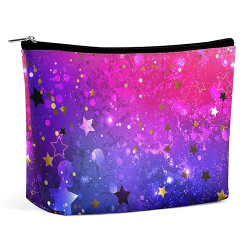 Trapezförmige Make-up-Tasche für Damen, Kosmetiktasche, glänzende Farbe, Weltraum-Stern, Reise-Make-up-Organizer mit Reißverschluss, Stil:, Einheitsgröße von QTAVETEND