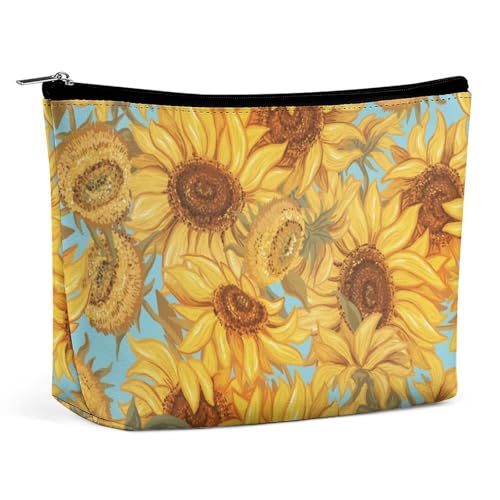 Trapezförmige Make-up-Tasche für Damen, Kosmetiktasche, handgezeichnetes Sonnenblumen-Thema, Reise-Make-up-Organizer mit Reißverschluss, Stil:, Einheitsgröße von QTAVETEND