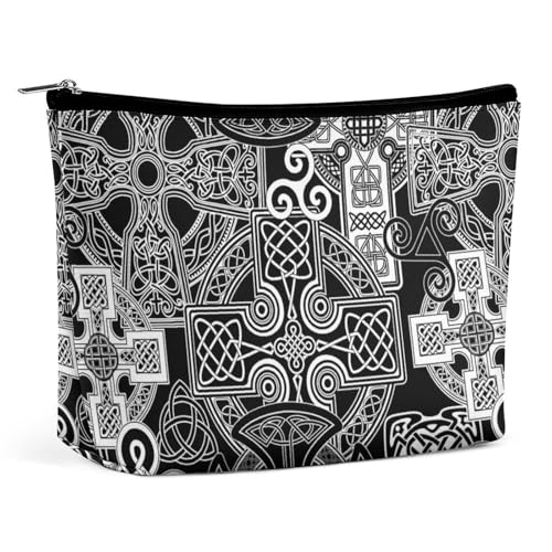 Trapezförmige Make-up-Tasche für Damen, Kosmetiktasche, keltische Kreuze und ethnische Muster, Reise-Make-up-Organizer mit Reißverschluss, Stil:, Einheitsgröße Trapezförmige Make-up-Tasche für Damen, Kosmetiktasche, keltische Kreuze und ethnische Muster, Reise-Make-up-Organizer mit Reißverschluss, Stil:, Einheitsgröße von QTAVETEND