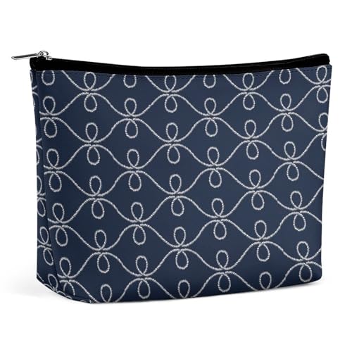 Trapezförmige Make-up-Tasche für Damen, Kosmetiktasche, nautisches Seil, marineblau, Reise-Make-up-Organizer mit Reißverschluss, Stil:, Einheitsgröße von QTAVETEND