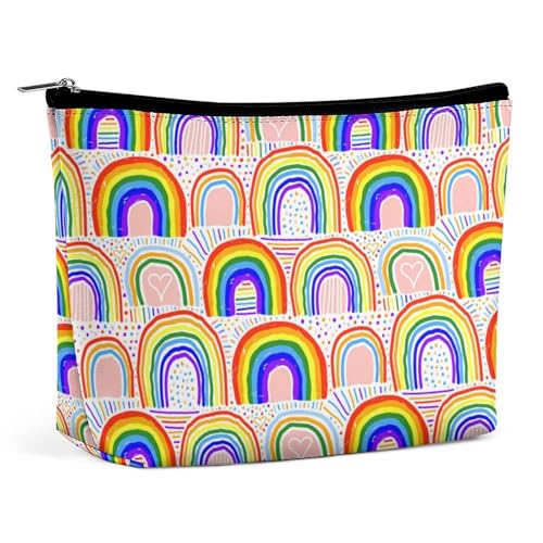 Trapezförmige Make-up-Tasche für Damen, Kosmetiktasche, schön, bunt, Regenbogen, Reise-Make-up-Organizer mit Reißverschluss, Stil:, Einheitsgröße von QTAVETEND