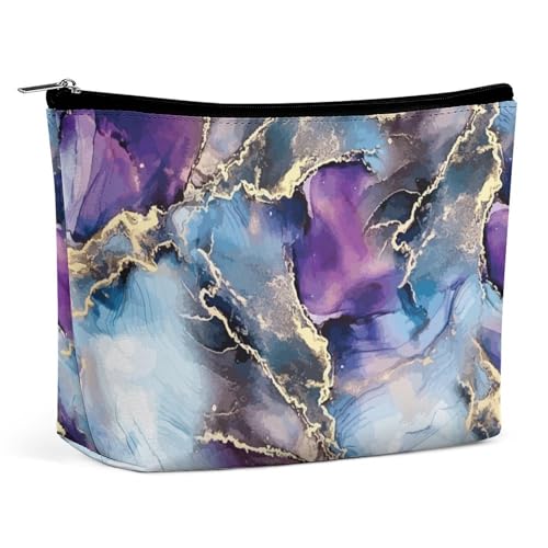 Trapezförmige Make-up-Tasche für Damen, Kosmetiktasche, schönes goldfarbenes Marmor-Muster, Reise-Make-up-Organizer mit Reißverschluss, Stil:, Einheitsgröße von QTAVETEND