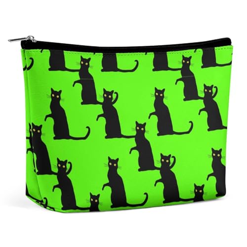 Trapezförmige Make-up-Tasche für Damen, Kosmetiktasche, schwarze Katze, Grün, Reise-Make-up-Organizer mit Reißverschluss, Stil:, Einheitsgröße Trapezförmige Make-up-Tasche für Damen, Kosmetiktasche, schwarze Katze, Grün, Reise-Make-up-Organizer mit Reißverschluss, Stil:, Einheitsgröße von QTAVETEND