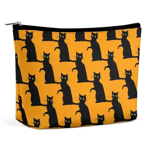 Trapezförmige Make-up-Tasche für Damen, Kosmetiktasche, schwarze Katze, Orange, Reise-Make-up-Organizer mit Reißverschluss, Stil:, Einheitsgröße Trapezförmige Make-up-Tasche für Damen, Kosmetiktasche, schwarze Katze, Orange, Reise-Make-up-Organizer mit Reißverschluss, Stil:, Einheitsgröße von QTAVETEND