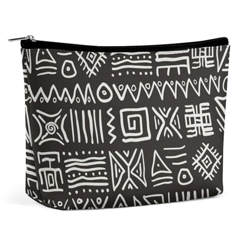 Trapezförmige Make-up-Tasche für Damen, Kosmetiktasche, stilisiertes afrikanisches Muster, Reise-Make-up-Organizer mit Reißverschluss, Stil:, Einheitsgröße Trapezförmige Make-up-Tasche für Damen, Kosmetiktasche, stilisiertes afrikanisches Muster, Reise-Make-up-Organizer mit Reißverschluss, Stil:, Einheitsgröße von QTAVETEND