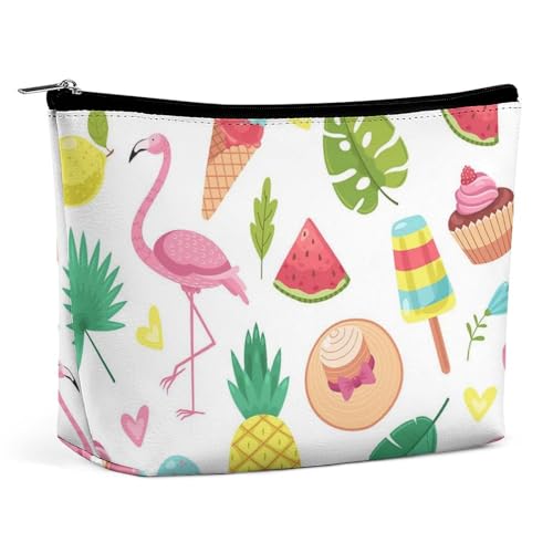 Trapezförmige Make-up-Tasche für Damen, Kosmetiktasche, tropischer Flamingo, Eis, Obst, Reise-Make-up-Organizer mit Reißverschluss, Stil:, Einheitsgröße Trapezförmige Make-up-Tasche für Damen, Kosmetiktasche, tropischer Flamingo, Eis, Obst, Reise-Make-up-Organizer mit Reißverschluss, Stil:, Einheitsgröße von QTAVETEND