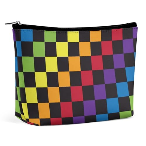 Trapezförmige Make-up-Tasche für Damen, LGBT, Regenbogenfarben, kariert, Schachbrett, Reise-Make-up-Organizer mit Reißverschluss, Stil:, Einheitsgröße Trapezförmige Make-up-Tasche für Damen, LGBT, Regenbogenfarben, kariert, Schachbrett, Reise-Make-up-Organizer mit Reißverschluss, Stil:, Einheitsgröße von QTAVETEND