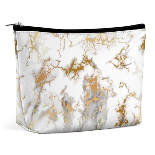 Trapezförmige Make-up-Tasche für Damen, Marmor, trendig mit goldenen Adern, Reise-Make-up-Organizer mit Reißverschluss, Stil:, Einheitsgröße von QTAVETEND