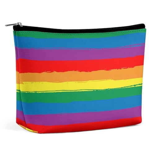 Trapezförmige Make-up-Tasche für Damen, Regenbogenfarben, gestreift, Reise-Make-up-Organizer mit Reißverschluss, Stil:, Einheitsgröße Trapezförmige Make-up-Tasche für Damen, Regenbogenfarben, gestreift, Reise-Make-up-Organizer mit Reißverschluss, Stil:, Einheitsgröße von QTAVETEND