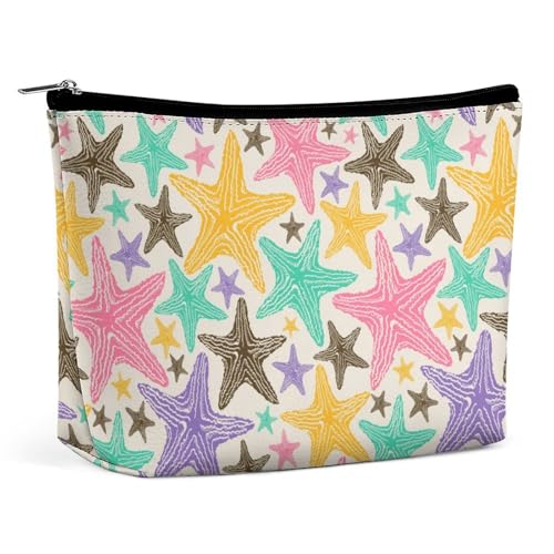 Trapezförmige Make-up-Tasche für Damen, Retro, bunt, Seestern, Reise-Make-up-Organizer mit Reißverschluss, Stil:, Einheitsgröße von QTAVETEND