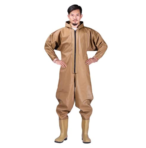 QTDZ Ganze Körper Waten Hosen mit Kapuze Overalls Angeln Kleidung Anti-Tragen wasserdichte Jagd Waders Hosen 37-47 Gummi Stiefel Männer Frauen Anglerhose,A,44 EU von QTDZ