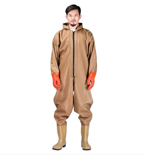 QTDZ Ganze Körper Waten Hosen mit Kapuze Overalls Angeln Kleidung Anti-Tragen wasserdichte Jagd Waders Hosen 37-47 Gummi Stiefel Männer Frauen Anglerhose,B,46 EU von QTDZ