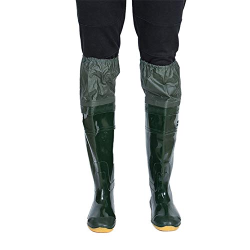 QTDZ PVC/Nylon Leichte Angeln Waders Stiefel, Dicke und Super Hoch Watstiefel Hose mit Elastische Schrumpfung, rutschfest wasserdichte Gummi Boot Größe 35-45 für Herren Damen,Grün,37 EU von QTDZ