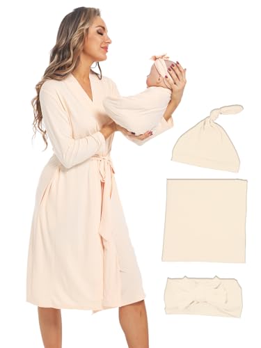 QTECLOR Umstands-Bademantel mit passender Wickeldecke-Set, Umstands-Barhrobe Lieferung Arbeit Robe für Krankenhaus Frauen Kleid, Pw F06 Khaki, Large von QTECLOR