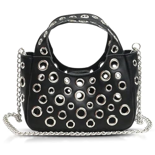 QTKJ Handtasche für Damen, Leder, Crossbody-Tasche, Schultertasche mit Kreis-Ausschnitt, Schwarz, Schwarz, Einheitsgröße von QTKJ