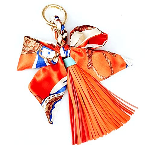 QTMY Seidenband Schleife Quaste Tasche Anhänger Charm Schlüsselanhänger für Frauen börse Handtasche Dekor - Orange - 13 cm von QTMY