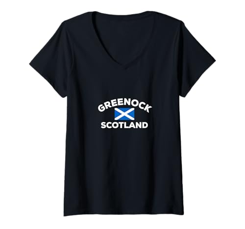 Damen Greenock, Schottland, Schottische Flaggenstadt T-Shirt mit V-Ausschnitt von QTRZCbYBLWJHBSY Creations Co