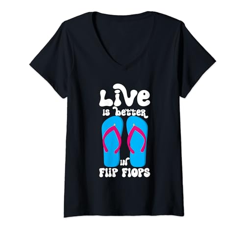 Damen Live is better in Flip Flops T-Shirt mit V-Ausschnitt von QTTee