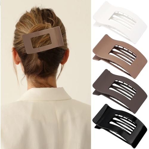4 Stück Flache Haarklammern für Damen Mädchen, Rutschfeste Große Haarklammer Starker Halt Haar Jaw Clips, Französische Haarspange für Dickes & Dünnes Haar von QTUN