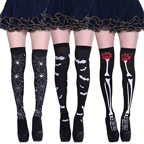 QTUN 3 Paar Halloween Oberschenkelhohe Lange Strümpfe Skelett Overknee Socken Schädel Strumpfhosen Spinne Fledermaus Strumpf Cosplay Kostüm für Damen Mädchen QTUN 3 Paar Halloween Oberschenkelhohe Lange Strümpfe Skelett Overknee Socken Schädel Strumpfhosen Spinne Fledermaus Strumpf Cosplay Kostüm für Damen Mädchen von QTUN