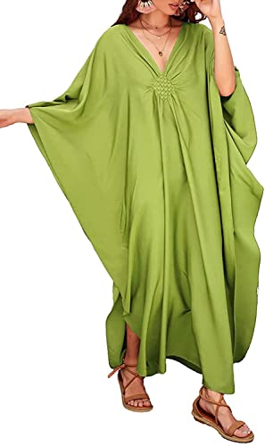 QTUN Damen Strandkleid Maxi Kimono Kaftan Einfarbig Strandponcho Langes Kleid Strandurlaub Badeanzug Bikini Cover Ups One Size von QTUN