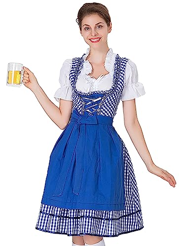 QTUN Dirndl Damen Midi Trachtenkleid Bayerisches Bierfest Kostüme Frauen Oktoberfest Outfit Deutsches Dienstmädchen Uniform Anzug Traditionelle Bierfest Mädchen Kostüm von QTUN