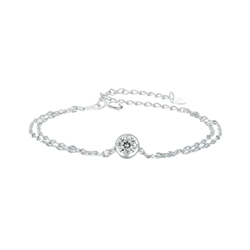 NEU 2026 925 Sterling Silber Doppelschicht Moissanit Armband Rundes Form Labor Züchtung Diamond Kette Link Frauen Luxus Hochzeitsdekoration Schmuck mit Ihrem Accessoires Trendy Best für Geschenk von QTYQWC