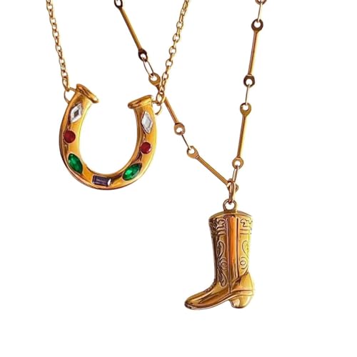 Neue 2026 Unisex Retro Western Cowboy Boots Anhänger Halskette Punk Cool CZ Zirkon U-Form Gold Farbkragen Halsketten für Frauen Männer Schmuck Erkenntnisse Modetrendy Accessoires kreatives Geschenk von QTYQWC