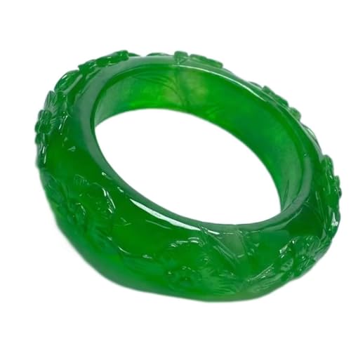 QTYQWC Emerald Bangles Grüne Jade Hand geschnitzte Blumen Jade Bangle Jadeit Bangel gibt Schmuck Frauen Geschenke Armreifen (61-62 mm) von QTYQWC