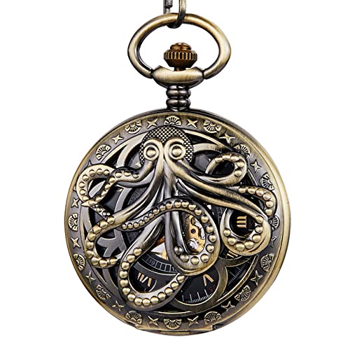 QTYQWC Gold Octopus Mechanical Pocket Watch Steampunk Skelett Hand-Wind Flip Clock Watch mit Kette für Männer Frauen Sammlung QTYQWC Gold Octopus Mechanical Pocket Watch Steampunk Skelett Hand-Wind Flip Clock Watch mit Kette für Männer Frauen Sammlung von QTYQWC