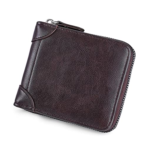 QTYQWC Herren Leder Geldbörse Reißverschluss Kleine Geldbörse Herren Geldbörse Herren Geldbeutel (C von QTYQWC