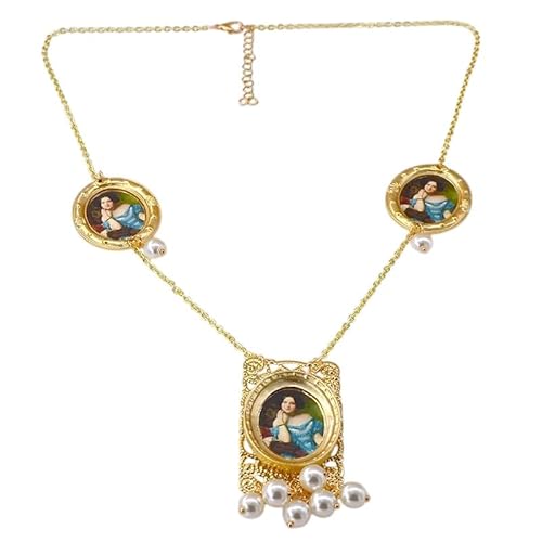 QTYQWC NEU 2025 RETRO WELTE MALER MALER LADE OIL Pendant Halskette Literatur und Kunst tragen Perlendekoration Schmuck Gedenk mit für Sie Accessoires Trendy Creative Best für Geschenk von QTYQWC