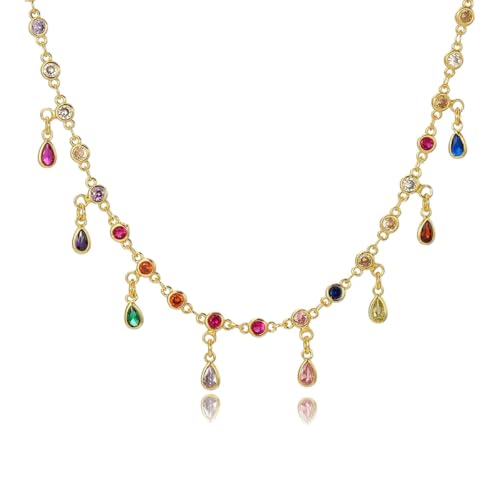 QTYQWC NEU 2026 Multicolor -Kristallstein -Linkkette Halskette für Frauen Mode Goldfarbe mehrschichtiger Perlen Halsketten Party Dekoration Schmuck Luxus mit Ihrem Accessoires Trendy Bestes Geschenk von QTYQWC