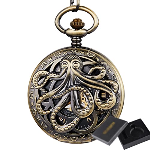 QTYQWC Octopus Mechanical Pocket Watch Dampfhand-Wind-Flip-Uhr-Uhr mit CFOR Men Women Collection/B von QTYQWC
