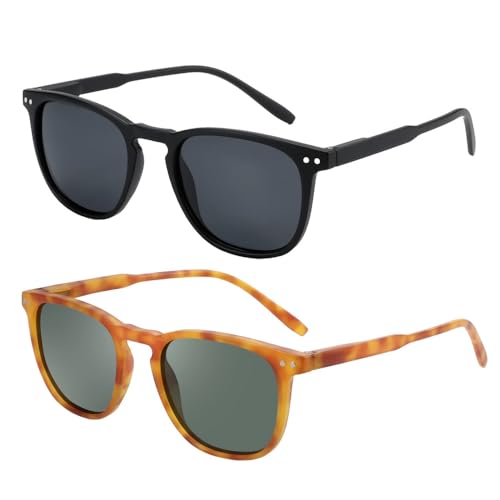 QTYQWC Polarisierte Sonnenbrille für Damen und Herren, Vintage-Rahmen, UV-Schutz, Schattierungen, Autofahren, C7, 2 Stück, Einheitsgröße von QTYQWC