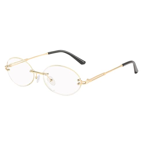 QTYQWC Randlose ovale Sonnenbrille für Damen, UV400, kleine Farbverlaufslinsen, Metallrahmen, Punk, dekorative Brille, Herren-Schattierungen, Transparente Farbe, Einheitsgröße von QTYQWC