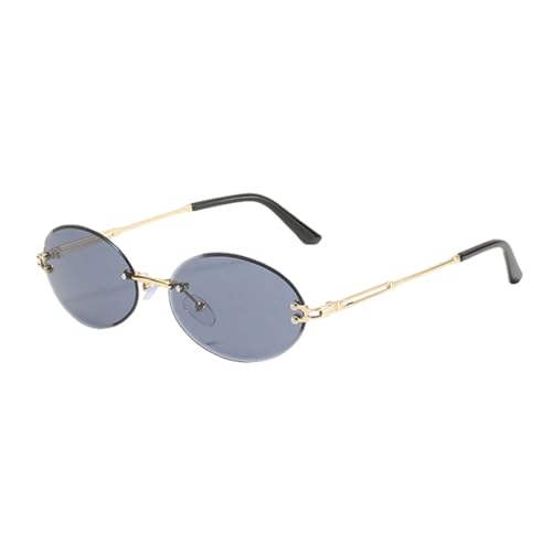 QTYQWC Randlose ovale Sonnenbrille für Damen, UV400, kleine Farbverlaufslinsen, Metallrahmen, Punk, dekorative Brille, Herren-Schattierungen, schwarz grau, Einheitsgröße von QTYQWC
