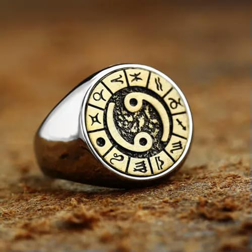 QTYQWC Retro-Anzeichen des Zodiac Constellation Ring Ring Edelstahl Männer Frauen Geschenkringkrebs-8 von QTYQWC