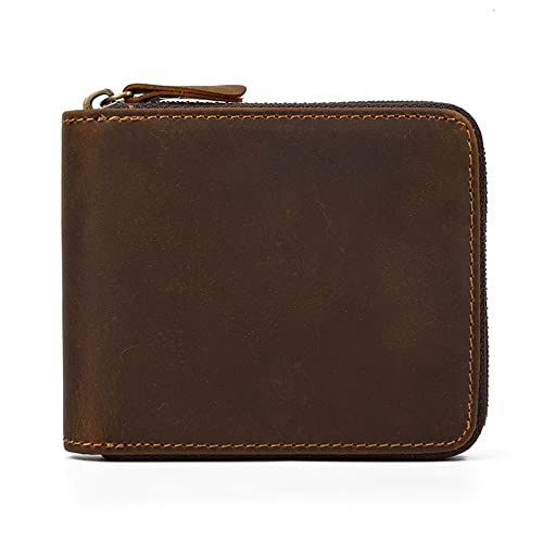 QTYQWC Retro-Männer-Geldbörse mit Reißverschluss, Kurze Geldbörse, mehrere Karten, Münztasche, lässige Business-Geldbörse, Kartenetui (Farbe: D, Größe: 2 x 9 x 11 cm) von QTYQWC