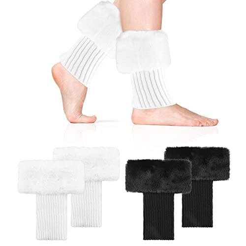 QUACOWW 2 Paar Damen Beinstulpen, Fellbesatz Beinstulpen, Stiefel Überzug, Warme Winter Kurze Beinstulpen, Gestrickte Beinstulpen, Knöchel Warme Socken Mädchen Stiefel Abdeckung für Winterwärmer von QUACOWW