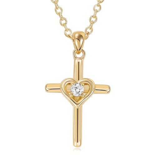 QUADRI 925 Sterling Silber Frauen Kreuz Halskette mit Zirkonia - Halskette mit großem Kreuz und Herz 45 + 5 cm - Eleganter und schlichter Schmuck für Mutter Geschenk Mutter Freundin Schwester von QUADRI
