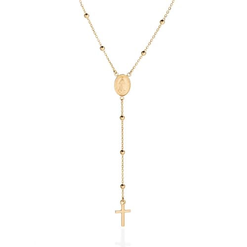 QUADRI - Elegante Rosenkranz Kette Silber 925, 18 Karat Vergoldet 1 Mikron - Kreuz Kette Mit Medaille der Jungfrau Maria - Rosenkranz Silber 925 Länge 48 Mit 7.50 cm Anhänger von QUADRI